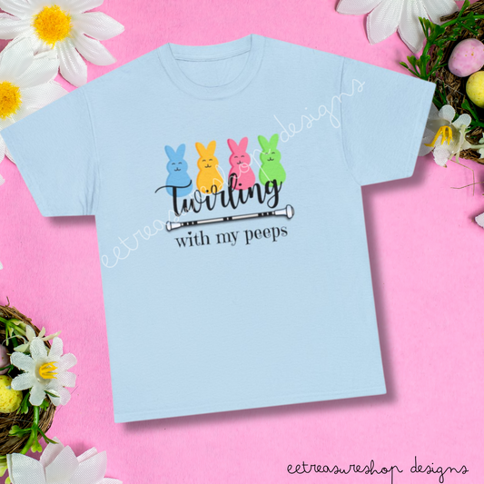 Twirling with My Peeps Unisex Heavy Cotton Tee, Easter Gift for Baton Twirler Daughter