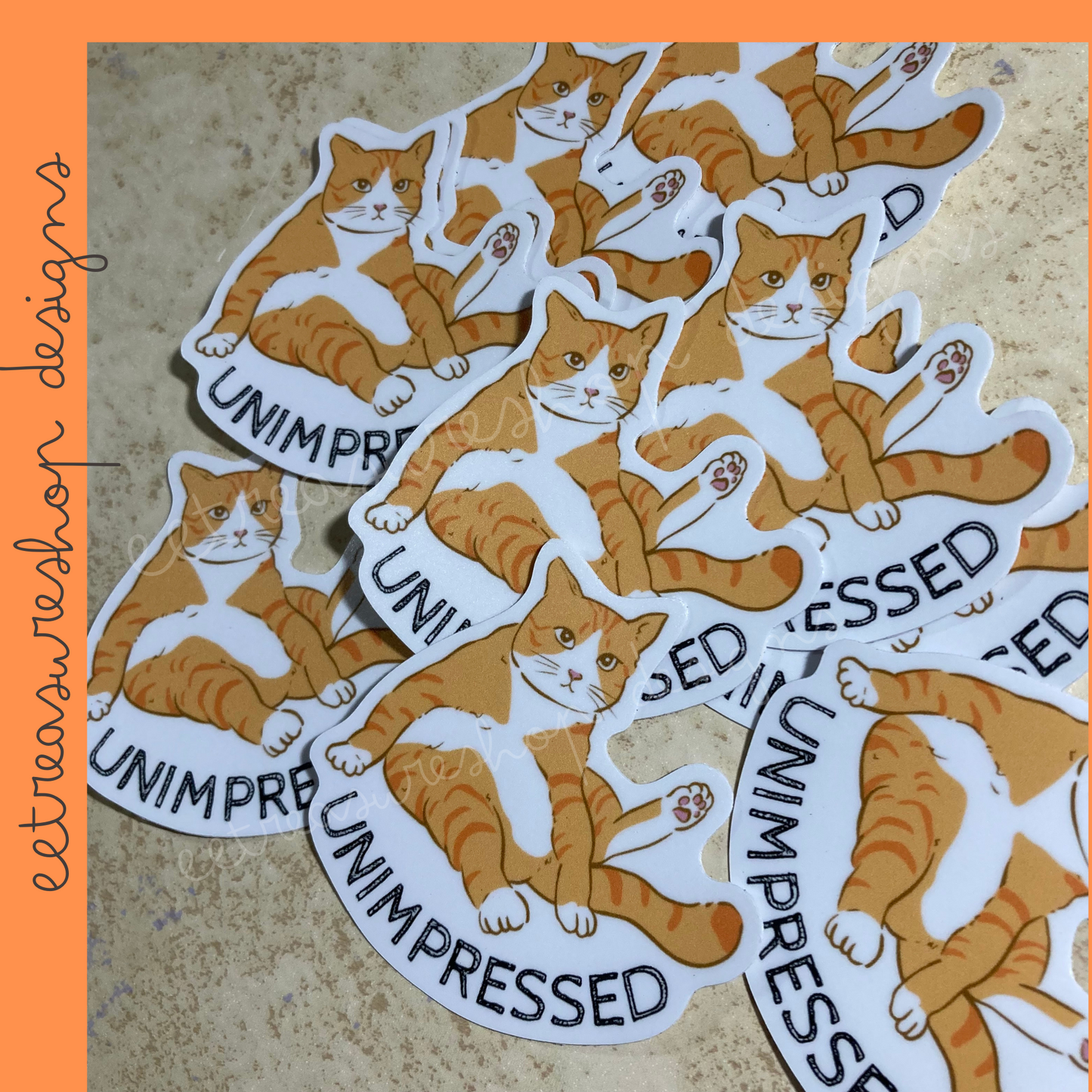 Unimpressed Orange Cat Funny Vinyl Waterproof Sticker