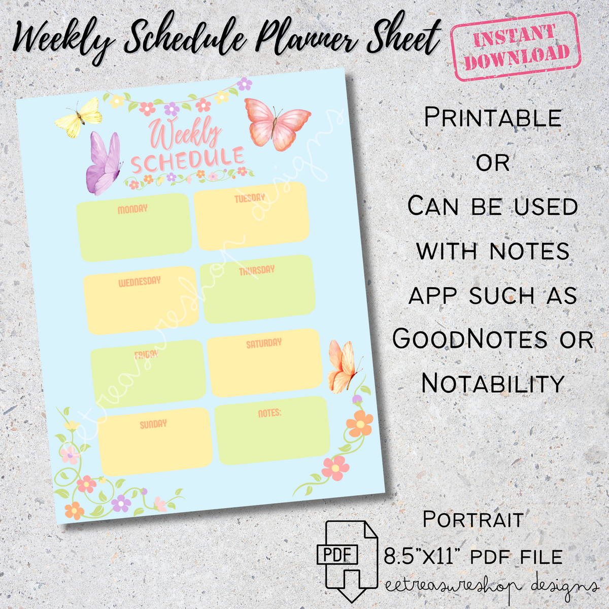 Weekly Plan Schedule.pdf Weekly Schedule Planner Printable PDF, Planner Digital Download, GoodN ...