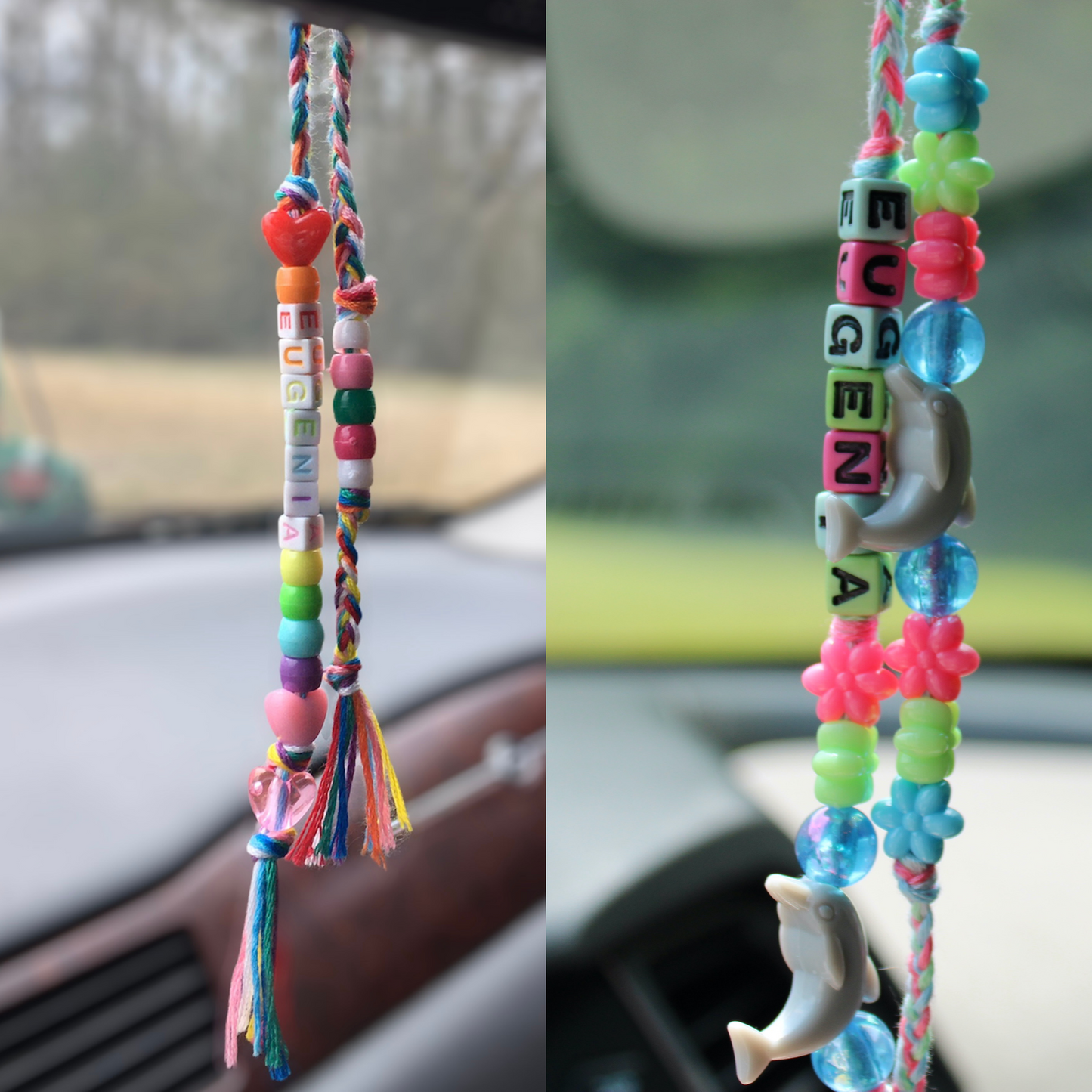 Custom Thread and Bead Car Charm, Personalized Rear View Mirror Hanger
