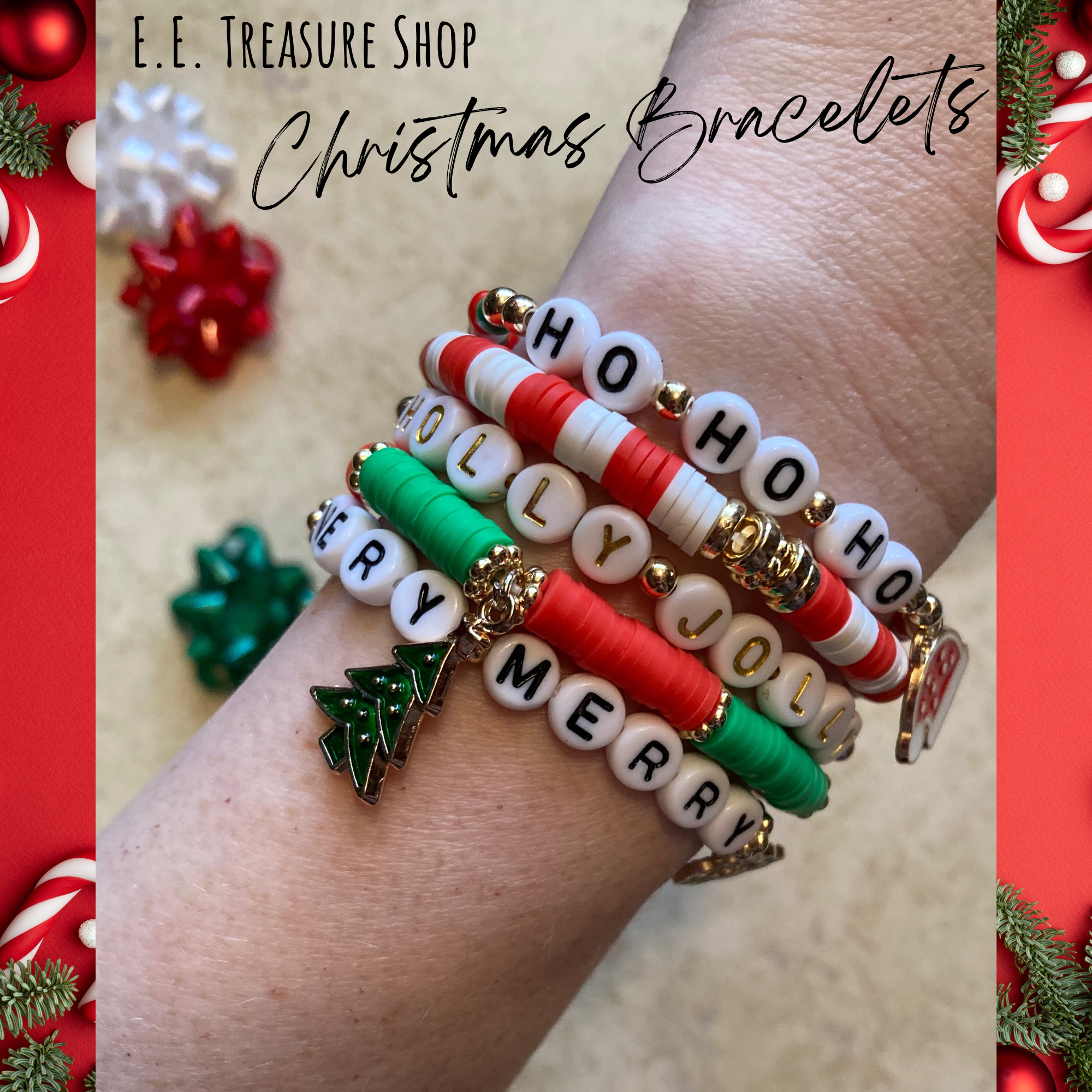 Gingerbread Man Bracelet with Red Quartz Hearts for the perfect Christmas  Gift for her