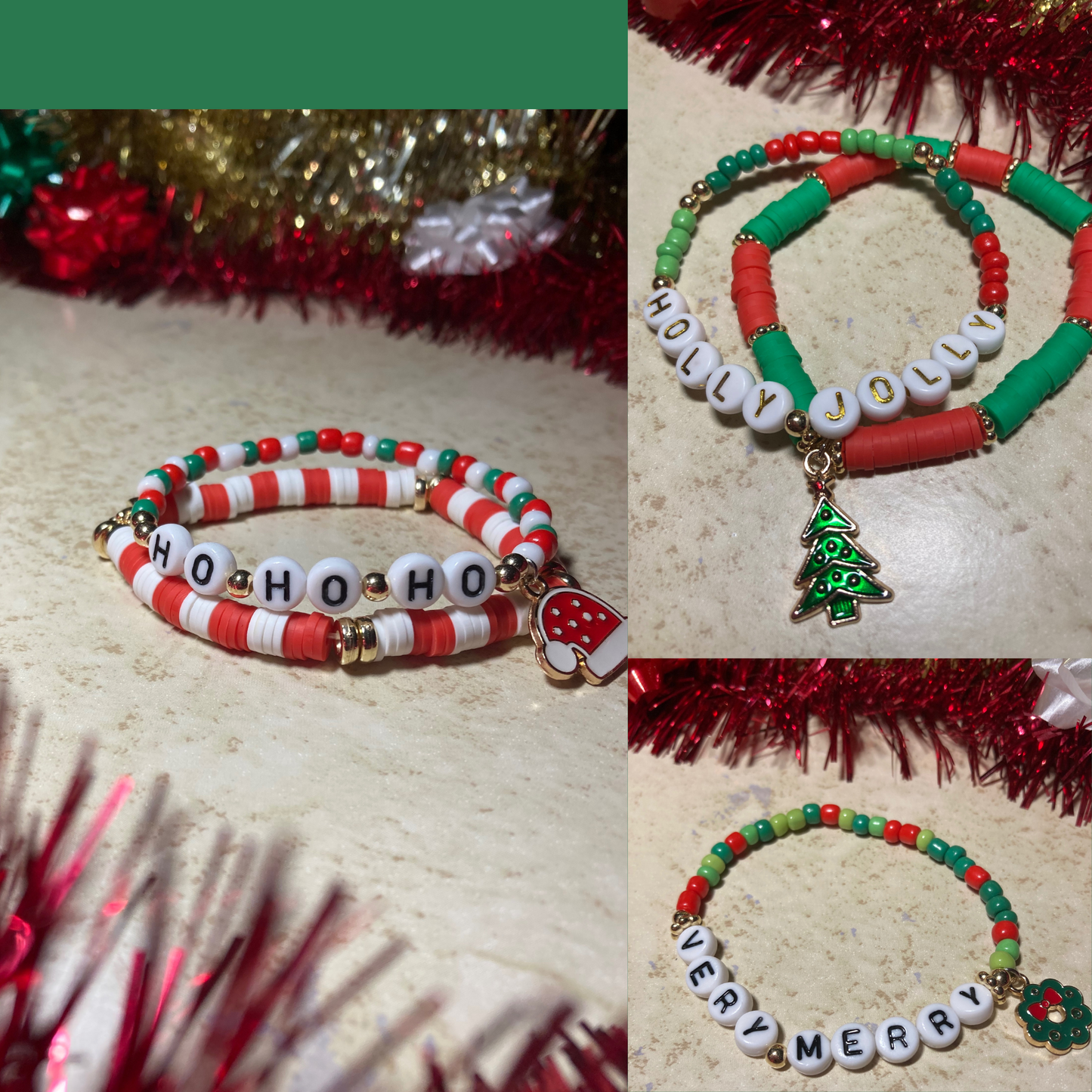 Christmas Beaded Bracelets with Custom Option