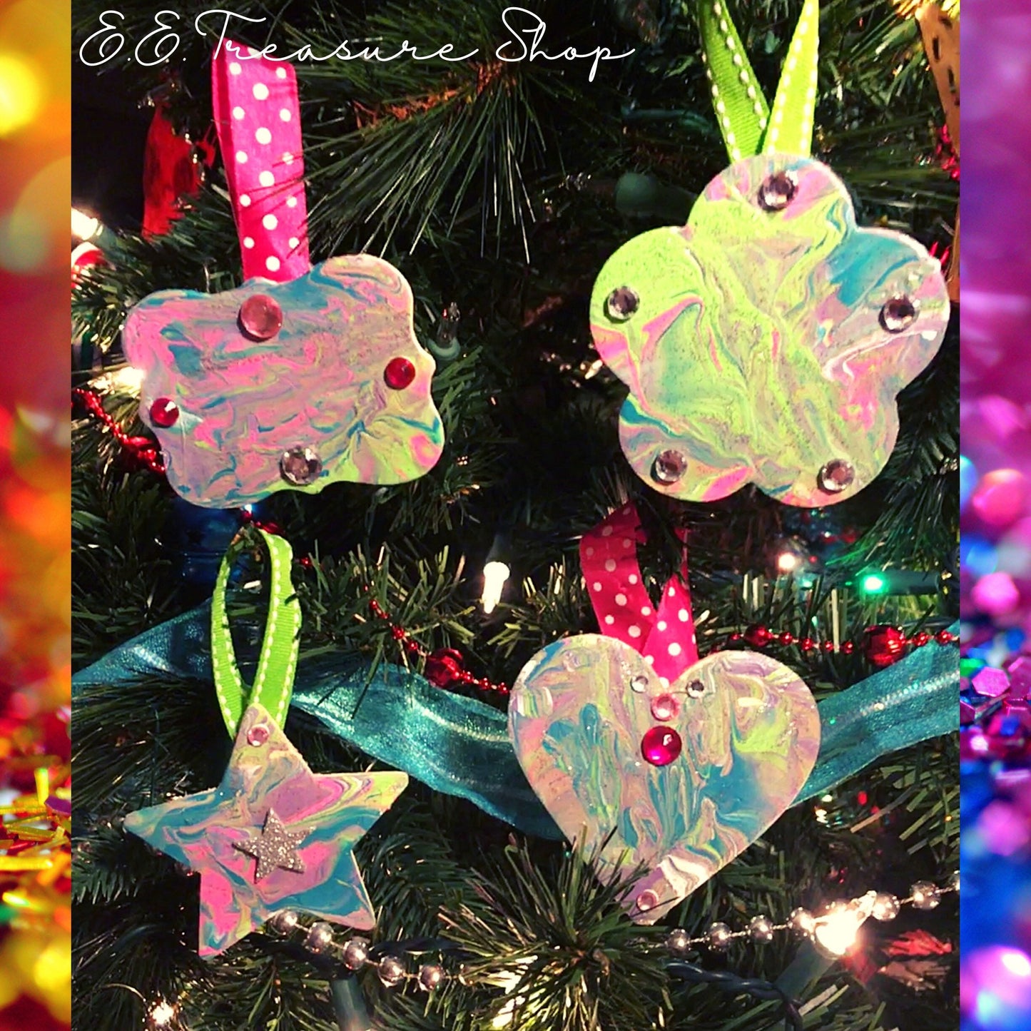 Handpainted Christmas Ornaments, Set of 4