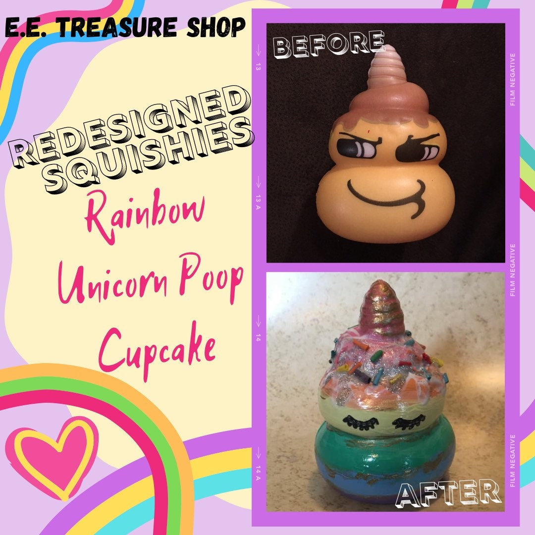 Redesigned Rainbow Unicorn Poop Cupcake Handpainted Squishy