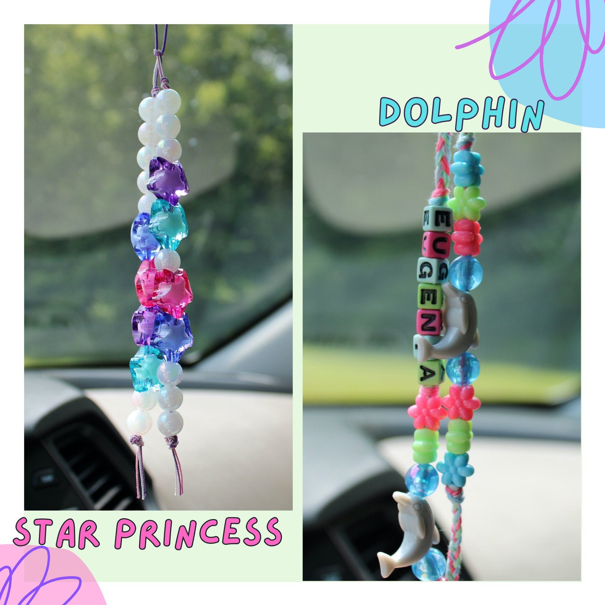 Custom Thread and Bead Car Charm, Personalized Rear View Mirror