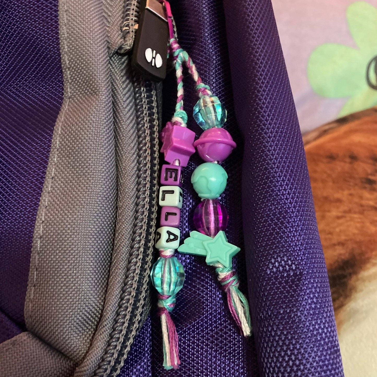 Custom Name Thread and Bead Backpack Zipper Charm, Fun Themes