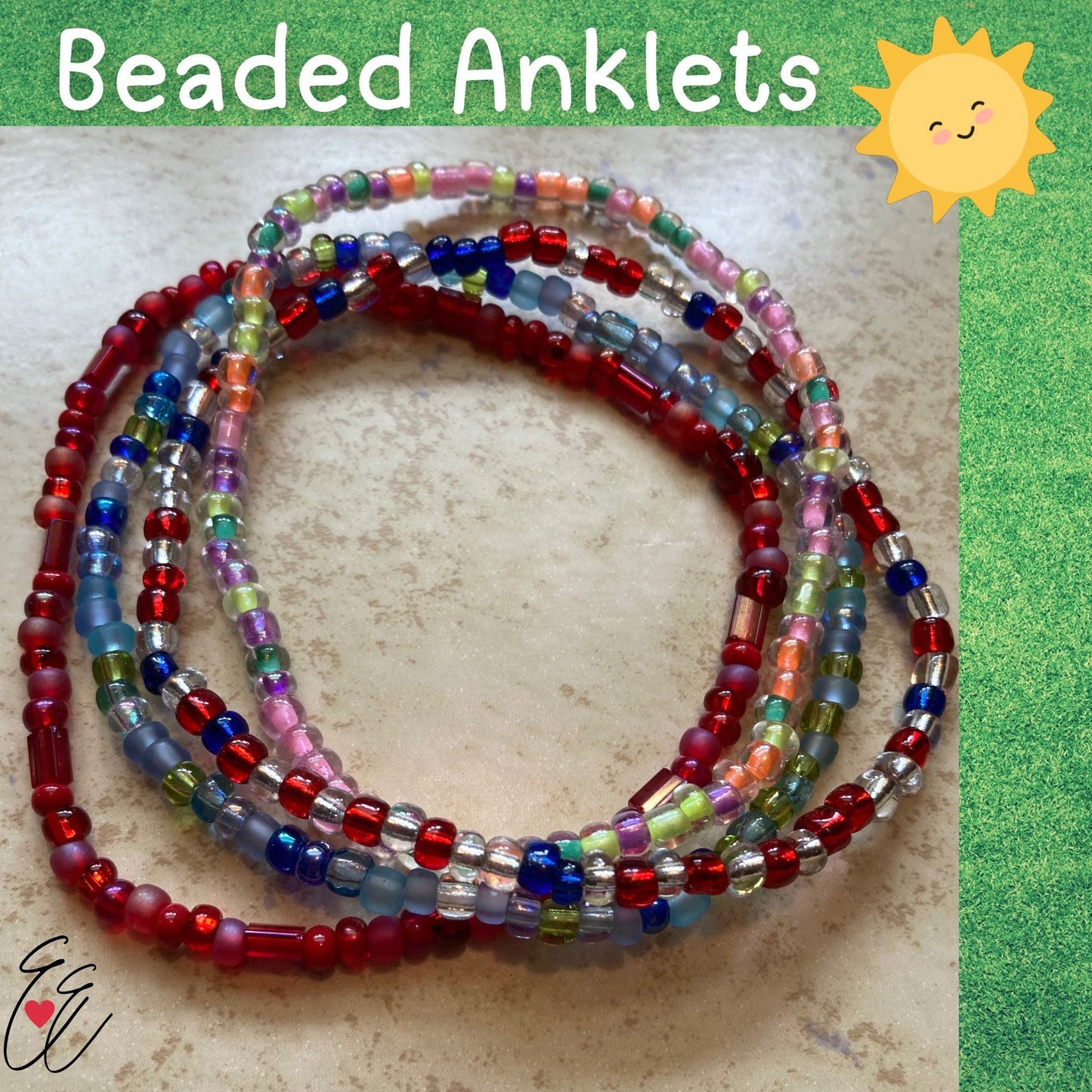 Stretchy Beaded Anklets, Glass Seed Bead Waterproof