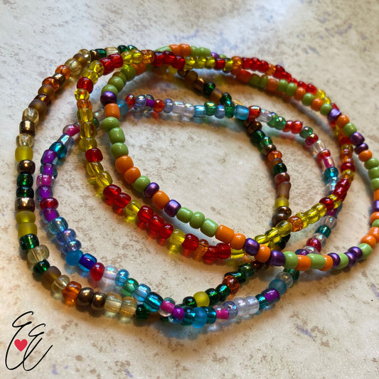 Stretchy Beaded Anklets, Glass Seed Bead Waterproof