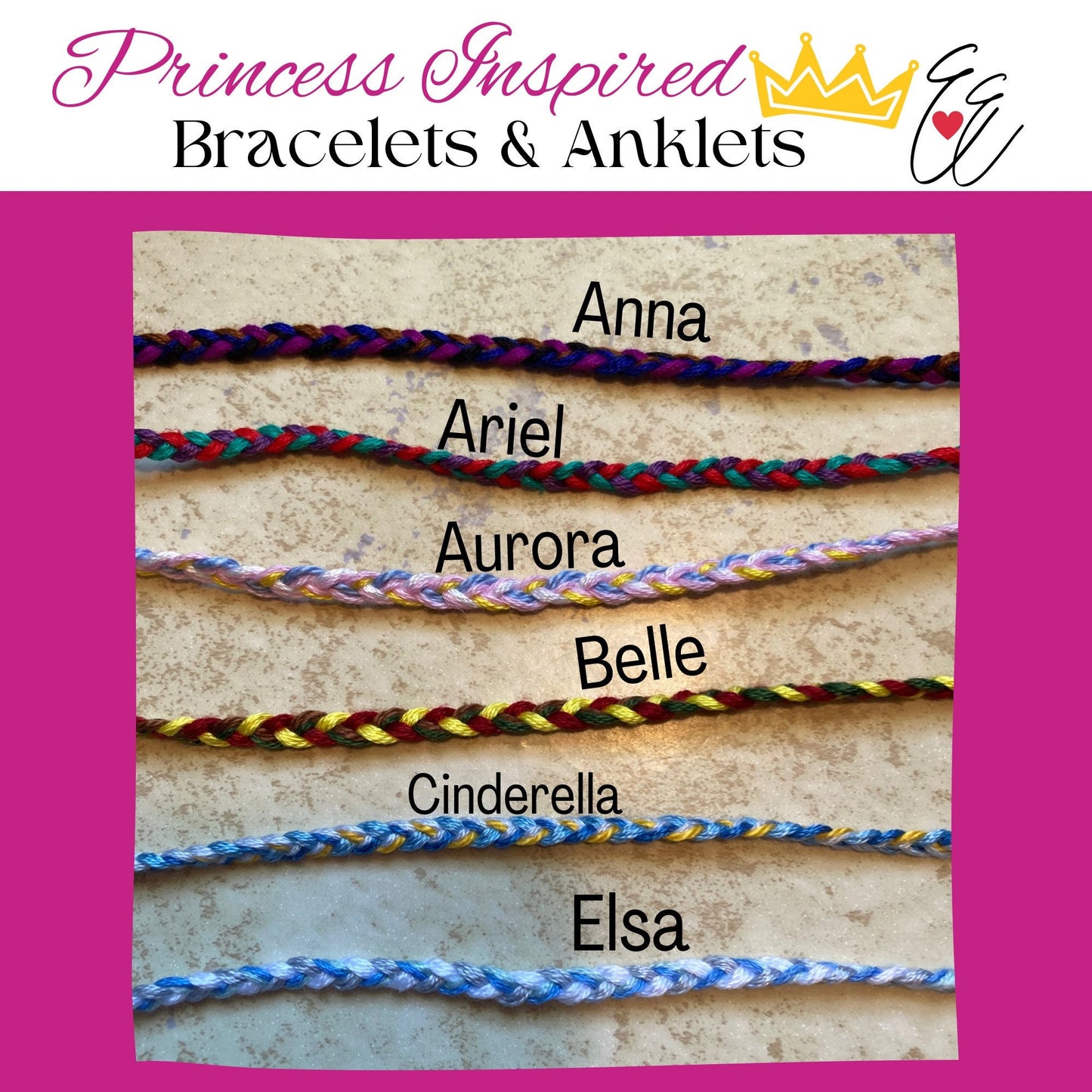 Princess Inspired Thread Braided Friendship Bracelets and Anklets