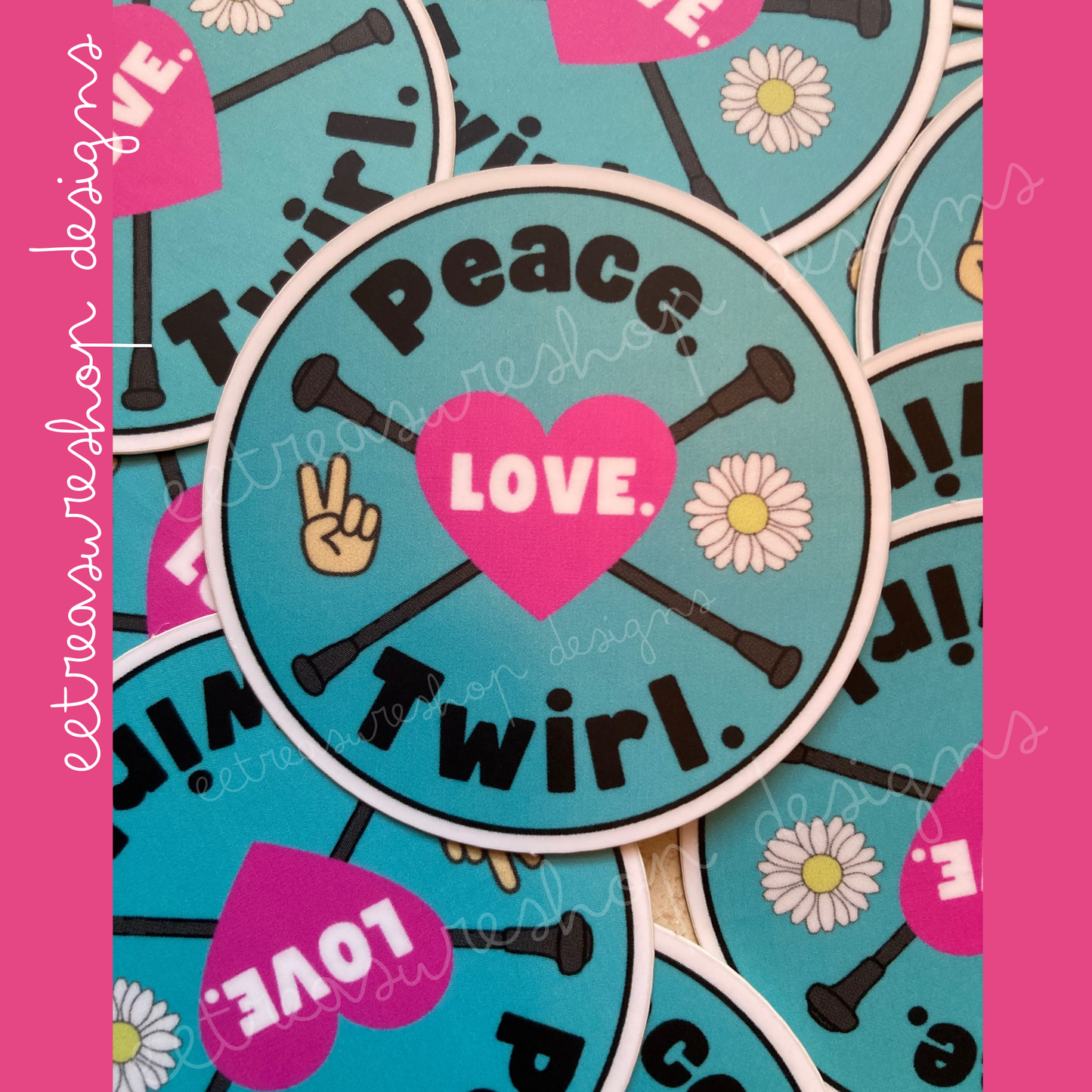 Peace Love Twirl Baton Twirler Waterproof Vinyl Sticker